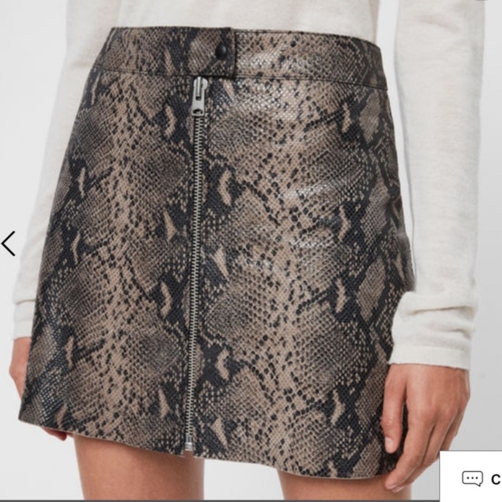 Allsaints Lena Oba Leather Skirt Snake Print